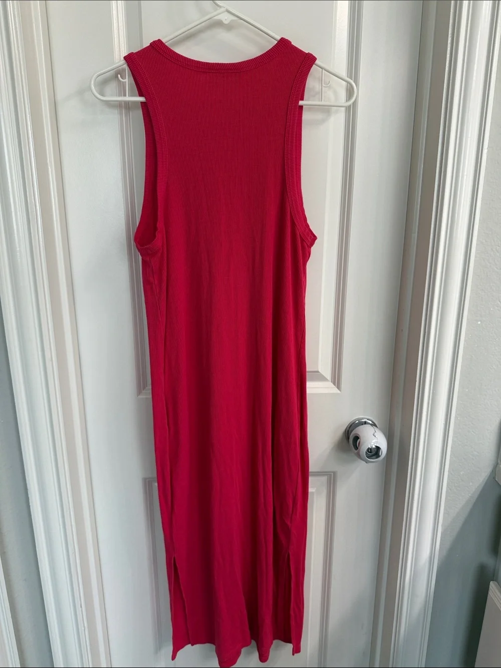 Motherhood Ribbed Sleeveless Midi Dress - Red